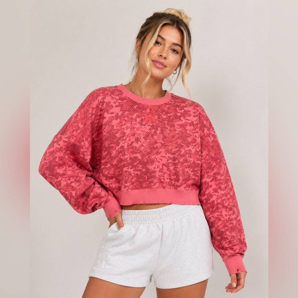 Under Armour Rival Fleece Camo Crop Sweatshirt Women’s Large Pink Crew Neck